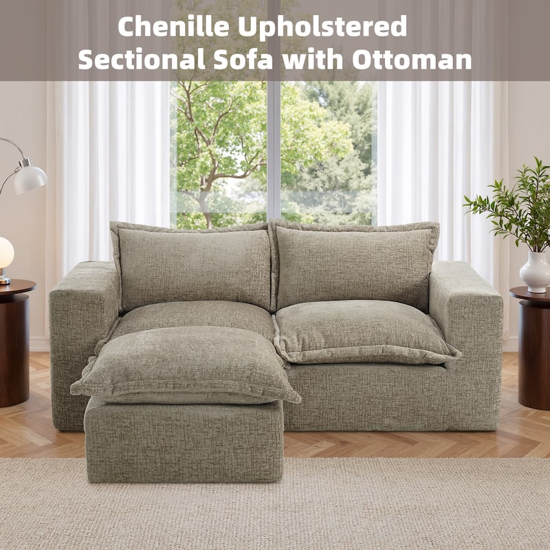 Chenille No Assembly Modular Sectional Sofa Cloud Couch with Ottoman