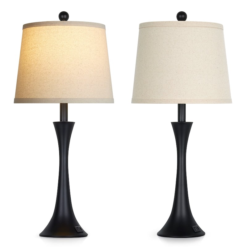 26" Orange Spot Glass Table Lamp with USB Charging Station & Touch Control (Set of 2) - 12'' x 12'' x 27.5''