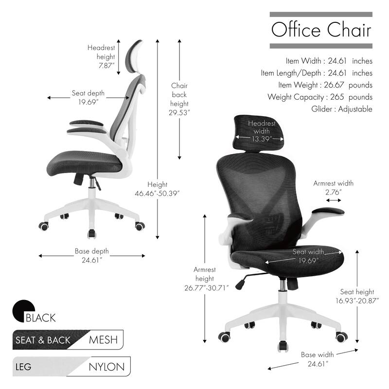 Porthos Home Raif Office Chair, Mesh Back, Central Tilt, Flip-up Armrests