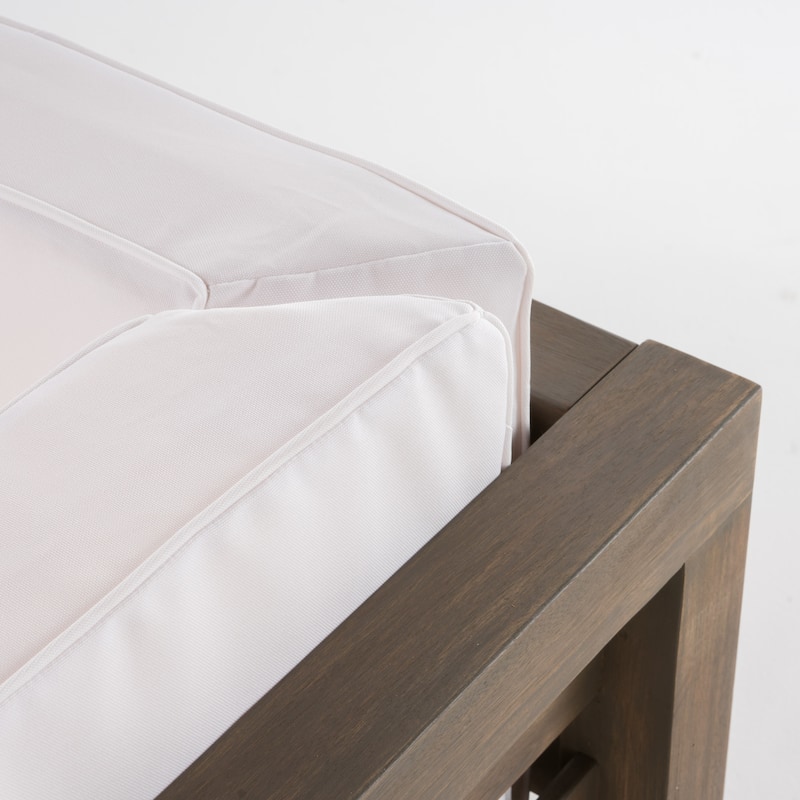 Oana Outdoor 5 Seater V Shaped Mid-Century Modern Acacia Wood Sectional Sofa Set with Coffee Table by Christopher Knight Home