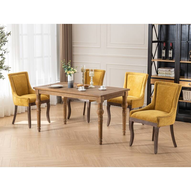 Ultra Side Dining Chairs Set of 2, Tufted Upholstered Fabric Dining Chairs, Accent Chairs with Wood Legs & Nailhead Trims