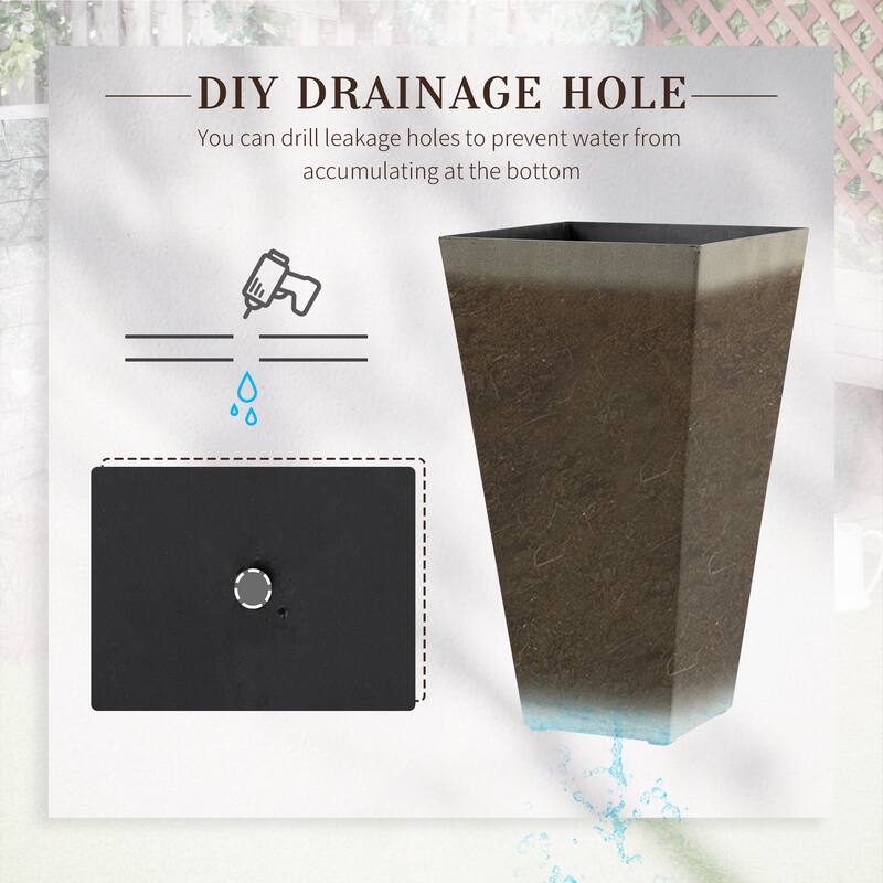 28" Tall Outdoor Planters, Set of 3 Large Taper Planters with Drainage Holes and Plug, Faux Wood Plastic Flower Pots