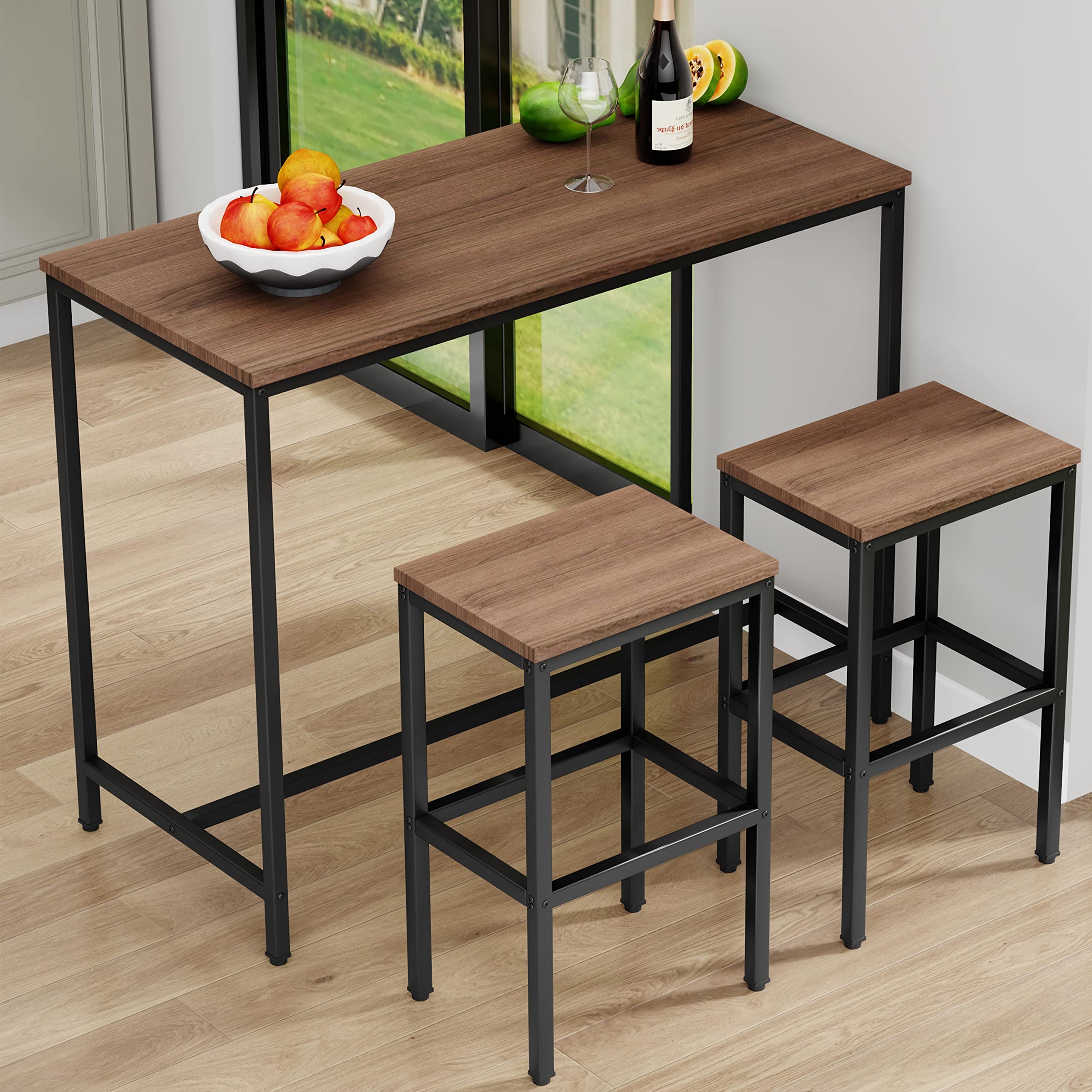 Wooden table with best sale stools
