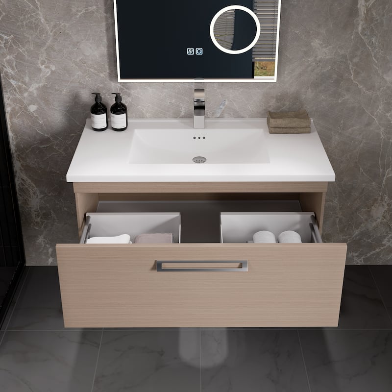 Eviva Orleans 38"W Light Oak Bathroom Vanity with Porcelain Top
