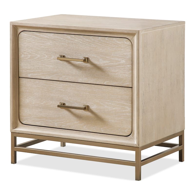 Furniture of America Drayden Transitional Oak Solid Wood 2-Drawer Nightstand with Metal Legs