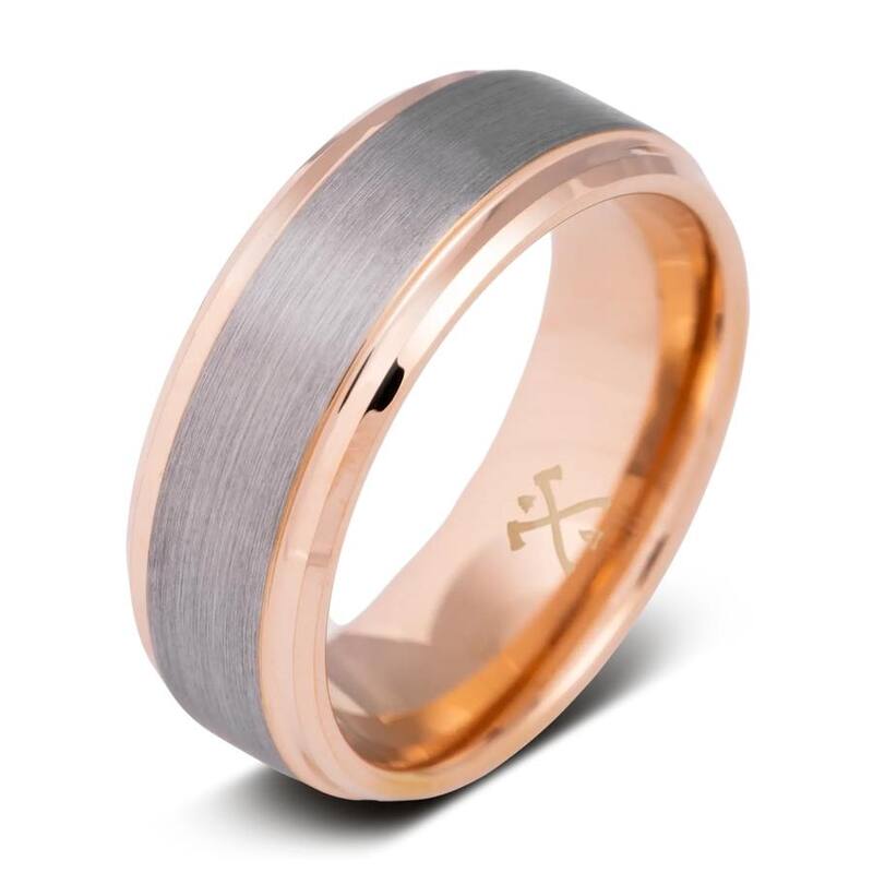 Manly Bands THE GENTLEMAN Tungsten Rose Gold Plated 8mm Satin Band