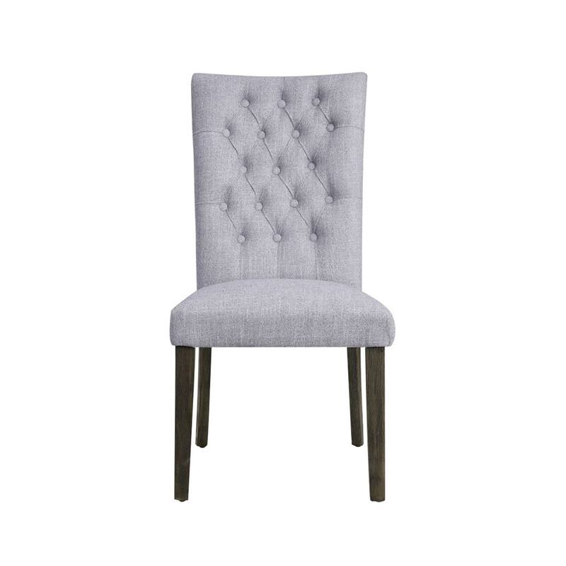 Set of 2 Gray Linen Upholstered Side Chairs, Gray Oak Finish