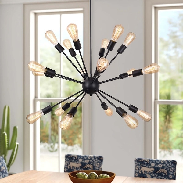 18 Light Industrial Modern Metal Black Sputnik Chandelier On