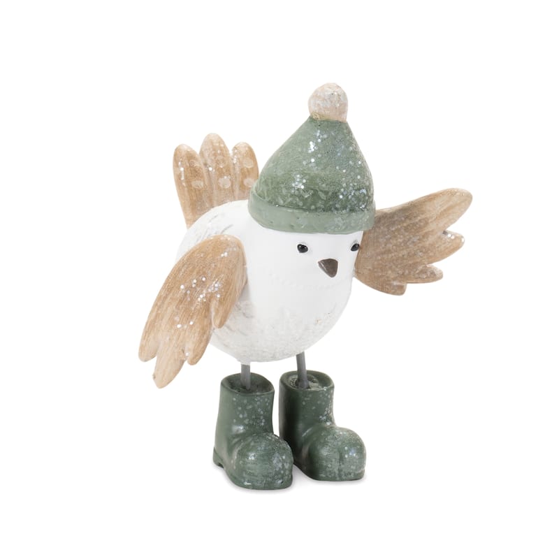 White and Beige Resin Bird Figurines Set of 6 with Glitter Finish for Seasonal Home Decor - 3”L x 2.5”W x 4.5”H