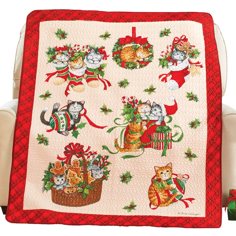 Holiday Kittens Collage Quilted Throw Blanket