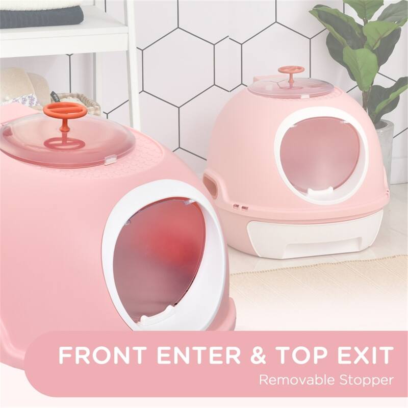 Spacious Dome Cat Litter Box with Removable Tray, Top Entry, and Skylight for Easy Cleaning - 18.5" L x 21.75" W x 17.25" H
