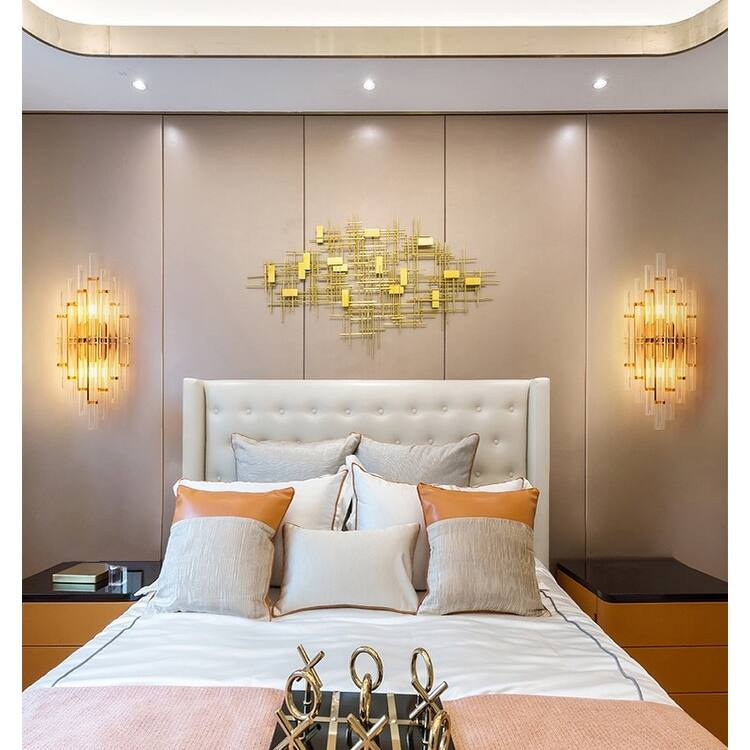 2 Light Gold Metal Frame Wall Sconce with Glass Rods