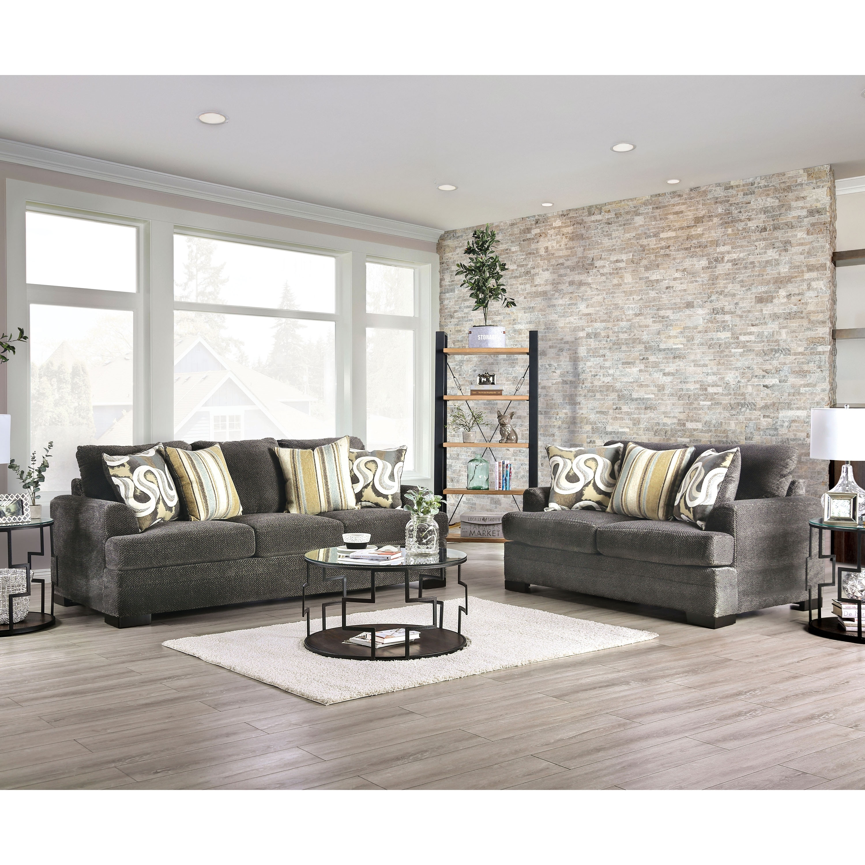 Furniture Of America Klio Transitional Chenille 2 Piece Living Room Set 