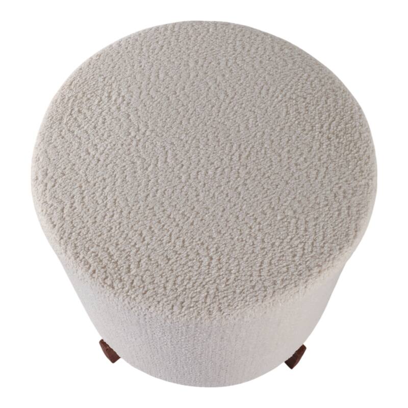 Velvet Round Ottoman Sherpa Finish and X-Base Wood Frame - 18" Ivory
