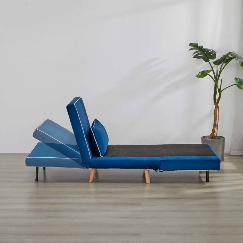 Modern Velvet Foldable Sofa Bed Piping 3 Position Backrest 10s Convert Grey Space Saving