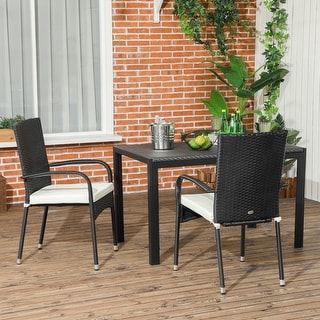 Outsunny Stackable PE Rattan Outdoor Dining Chairs with Cushion, Patio ...