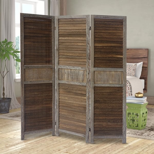 67 Inch Paulownia Wood Panel Divider Screen, Shutter Design, 3 Panels ...