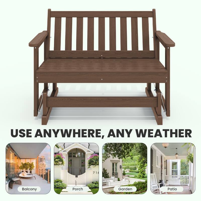 Outdoor Patio HDPE Glider Bench, Garden Rocking Bench