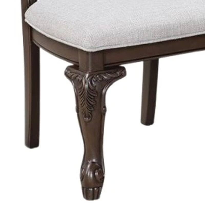 Side Dining Chair Set of 2, Beige Linen, Scrolled Coffee Brown Wood