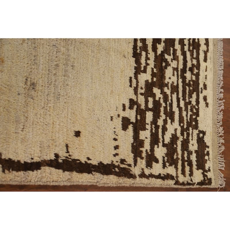 Tribal Moroccan Oriental Wool Area Rug Hand-knotted Dining Room Carpet - 6'11" x 9'8"