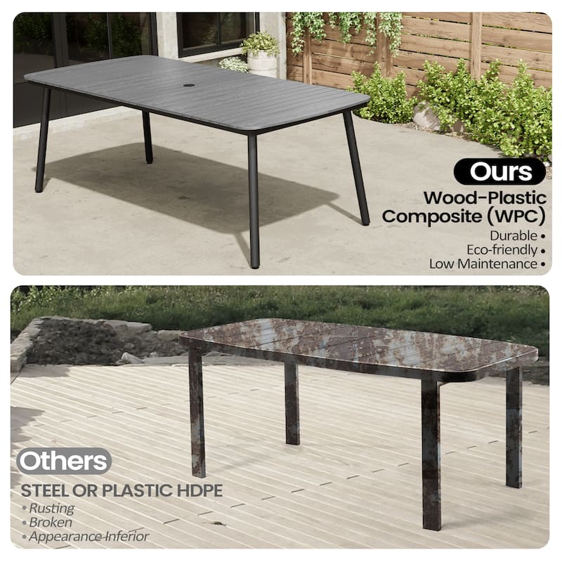 Outdoor Patio Dining Table Rectangular Aluminum Outdoor Table for 6/8/10 Person