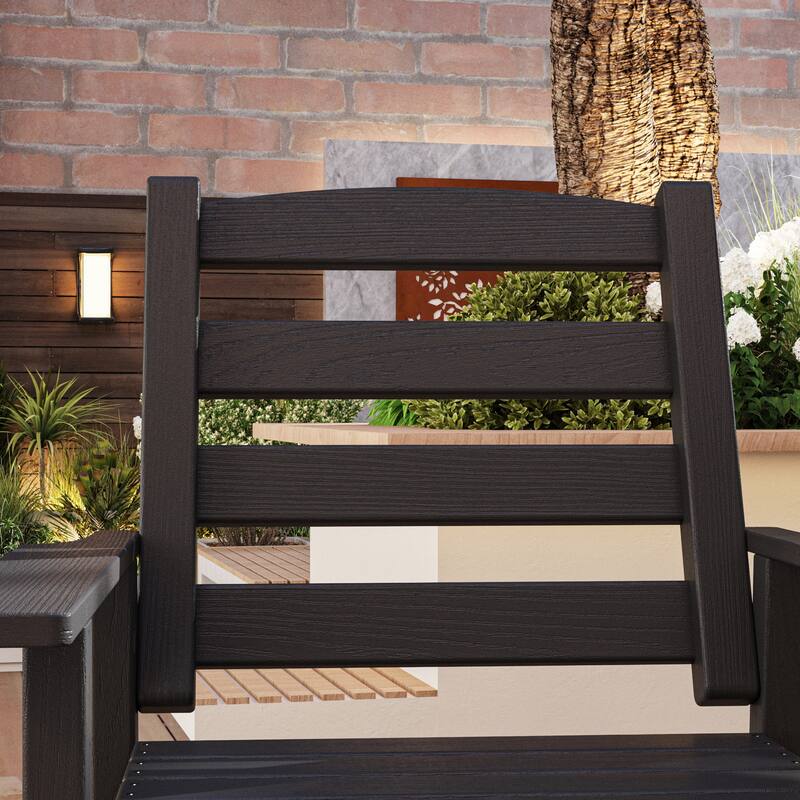 Set of 2 Outdoor Dining Chairs with Armrests, HDPE All Weather Patio Chairs, Waterproof UV Resistant Wood Grain Armchai