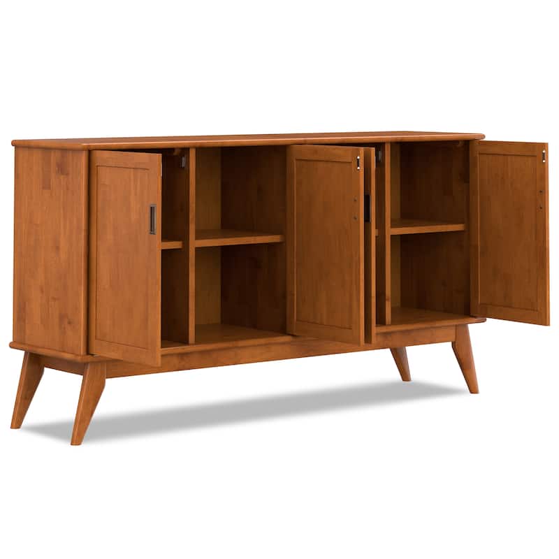 WYNDENHALL Tierney SOLID HARDWOOD 66 inch Wide Rectangle Modern 4 Door Sideboard Buffet in Teak Brown - 17" D x 66" W x 36" H