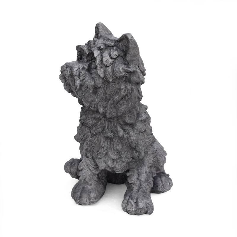 Roomfitters Cricket Dog Cast Stone Garden Statue, 15-Inch Terrier Puppy Sculpture in Lightweight Concrete, Antique Gray