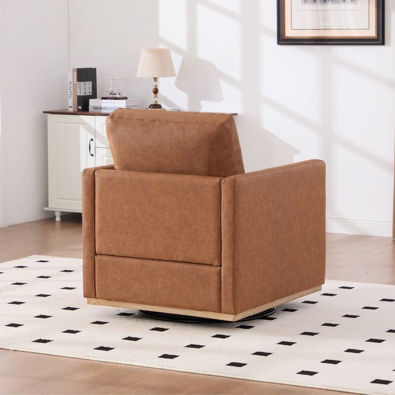 Modern PU Swivel Accent Chair with Armrest and Metal Base