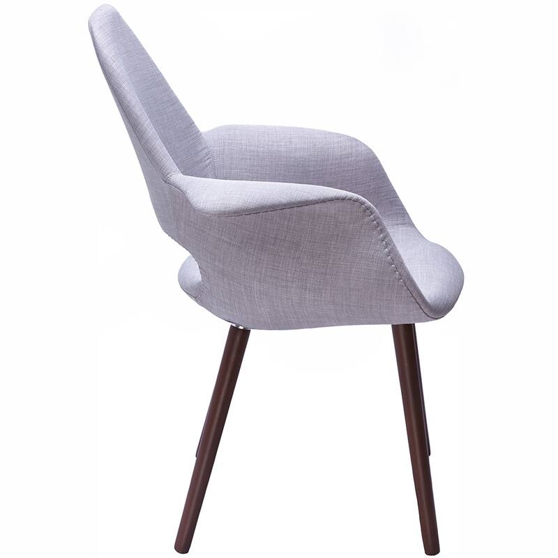 Set of 2 Organic Upholstered Fabric Modern Armchairs with Dark Walnut Brown Wooden Legs for Dining Room Office or Accent Chair