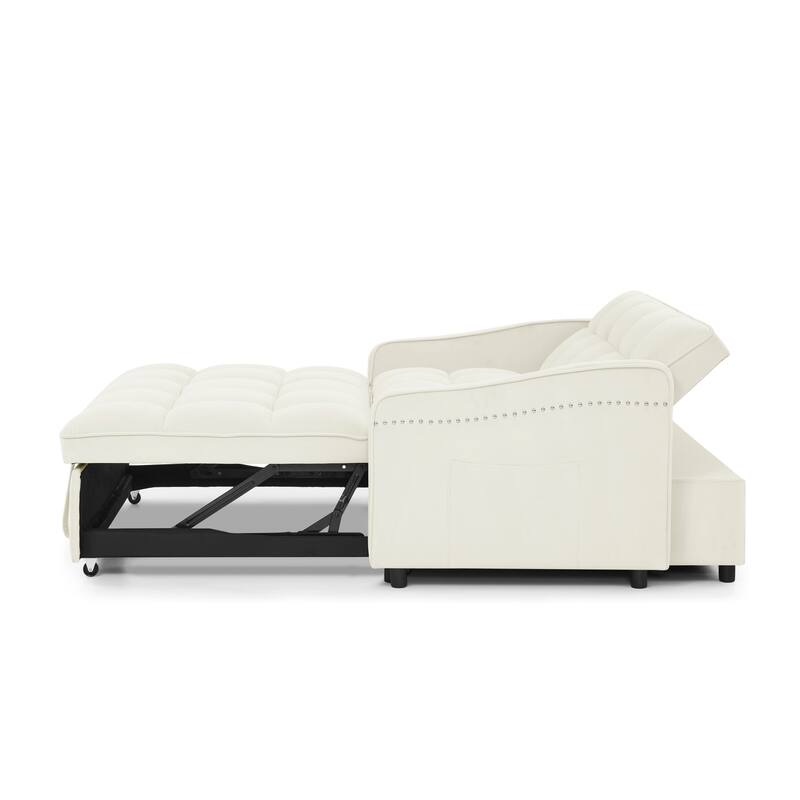 Velvet Sofa Bed with Pull-Out Sleeper and USB Charging Ports for Living Room or Guest Room