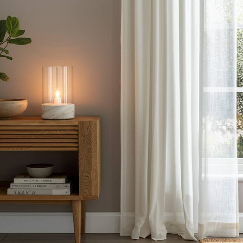 Glass Hurricane Lantern with Marble Base for Home Office - 13" Ivory - 8.25" x 8.25" x 13"