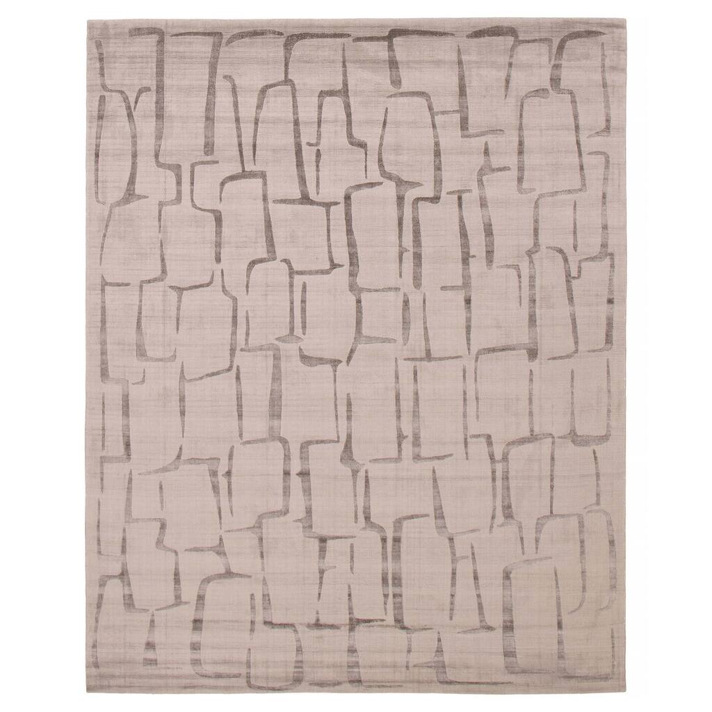 ECARPETGALLERY Hand Loomed Shimmer Taupe Viscose Rug - 8'0 x 9'9