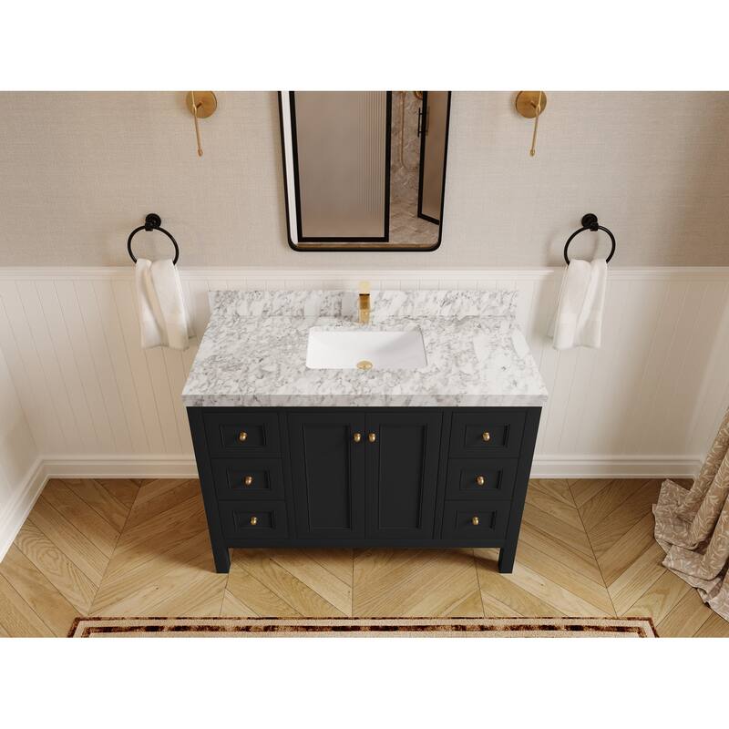 Willow Collections 48 in. W x 22 in. D Nashville Single Sink Bathroom Vanity with Countertop - 2”Carrara Marble - Black