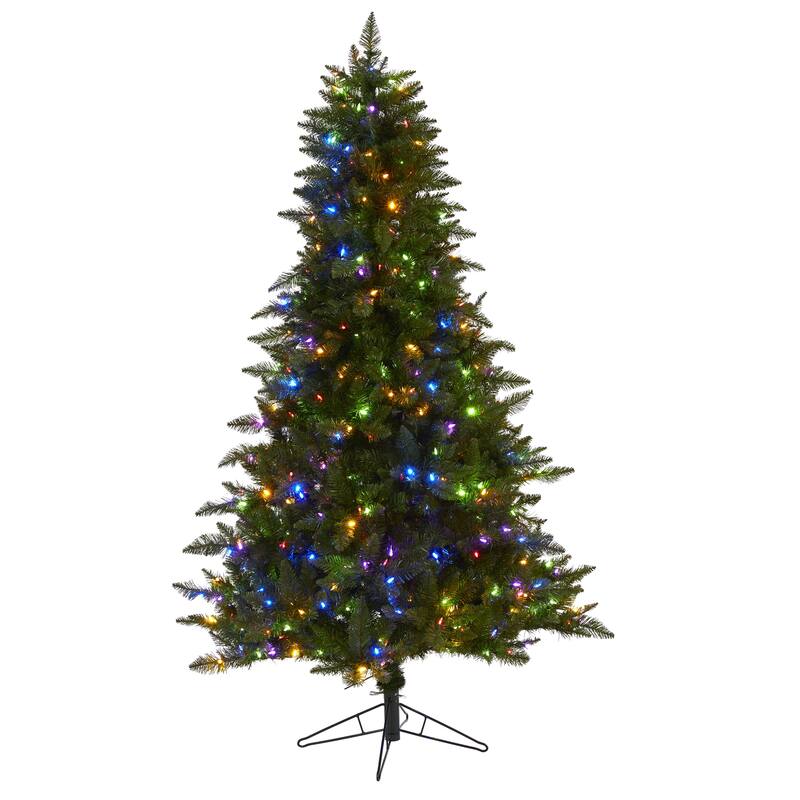 6.5' Pre-Lit Multifunction Vermont Spruce Artificial Christmas Tree, Multicolor LED Lights - 6.5 Foot