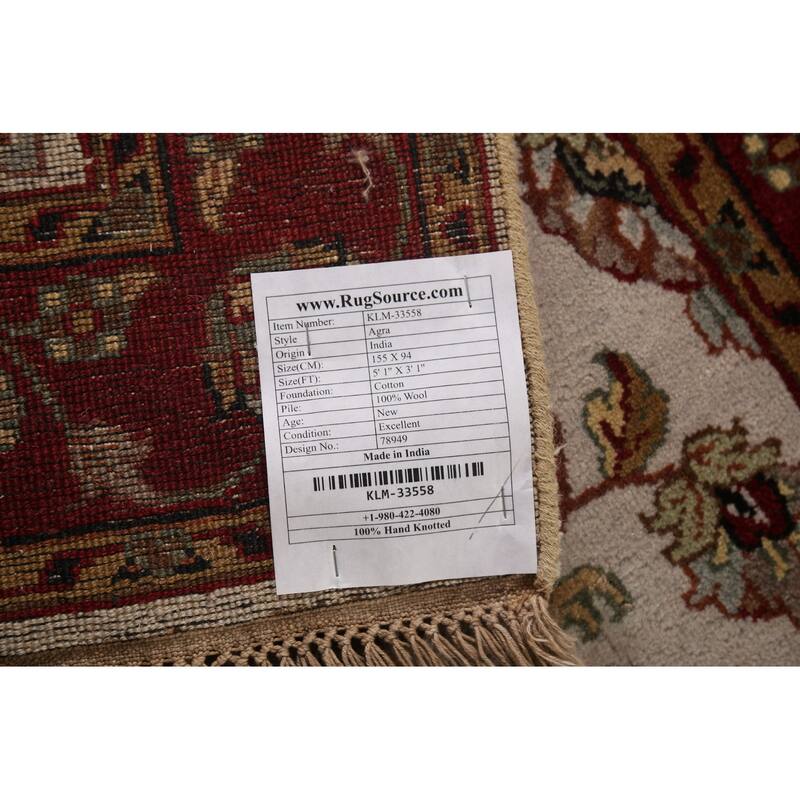 Floral Ivory Agra Indian Foyer Rug Hand-Knotted Wool Carpet - 3'1"x 5'1"