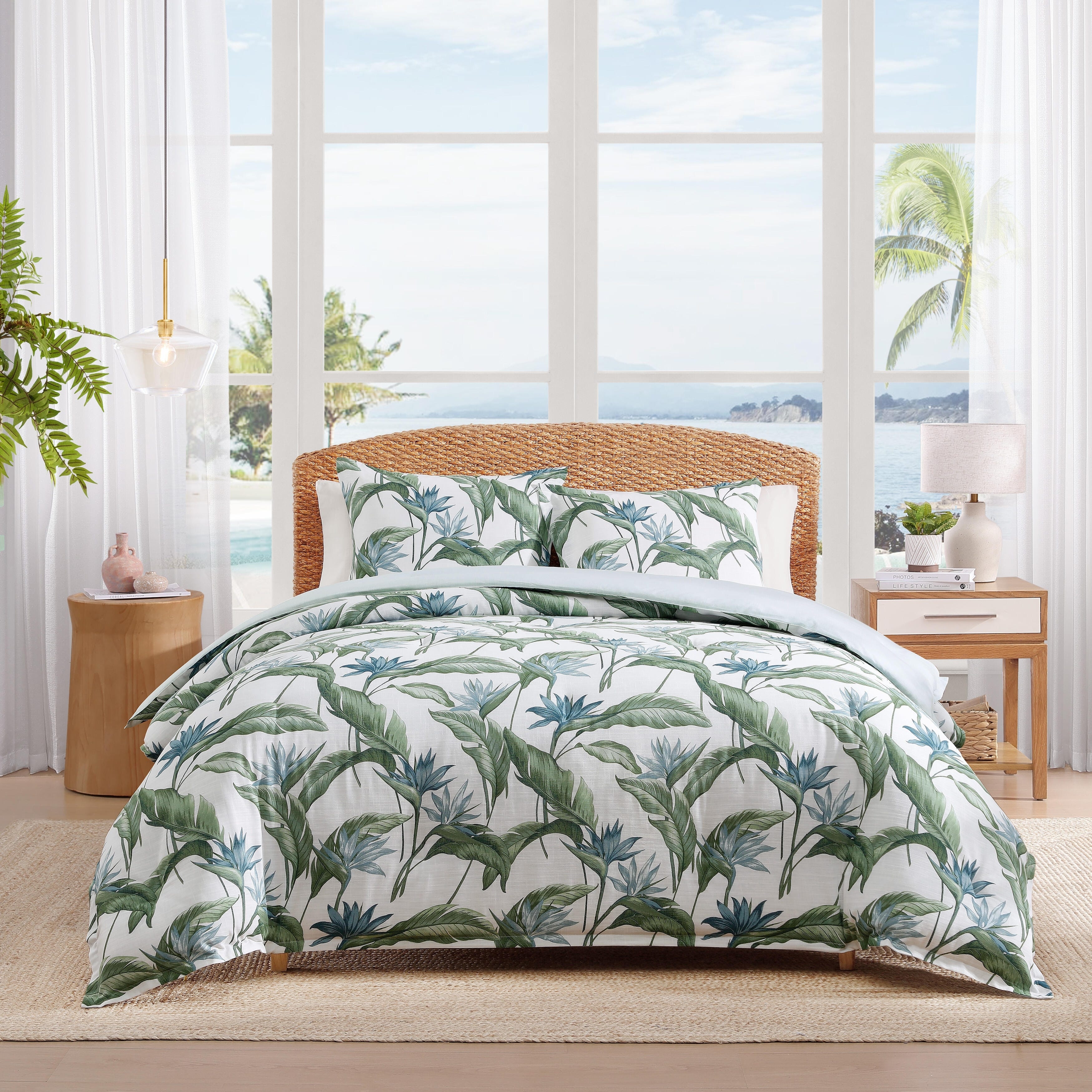 Tommy Bahama Birds Of Paradise Cotton Reversible Blue Comforter Set