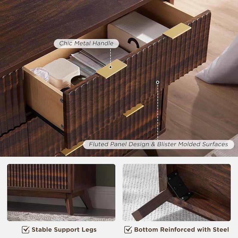 Fluted 6 Drawers Dresser, Modern Chest of Drawers, for Bedroom