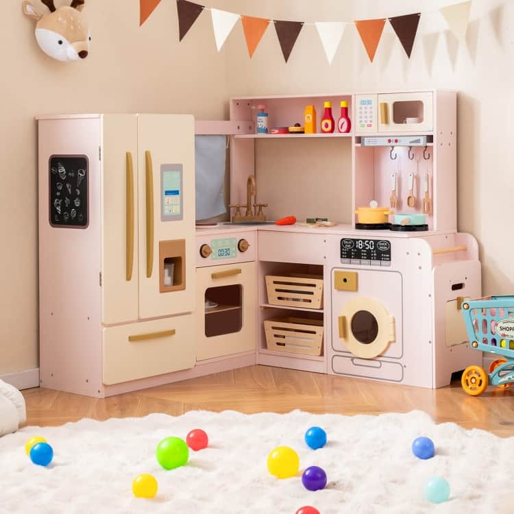 MDF Kids Corner Play Kitchen with Lights, Sounds and Accessories - 40" × 39.5" × 37"