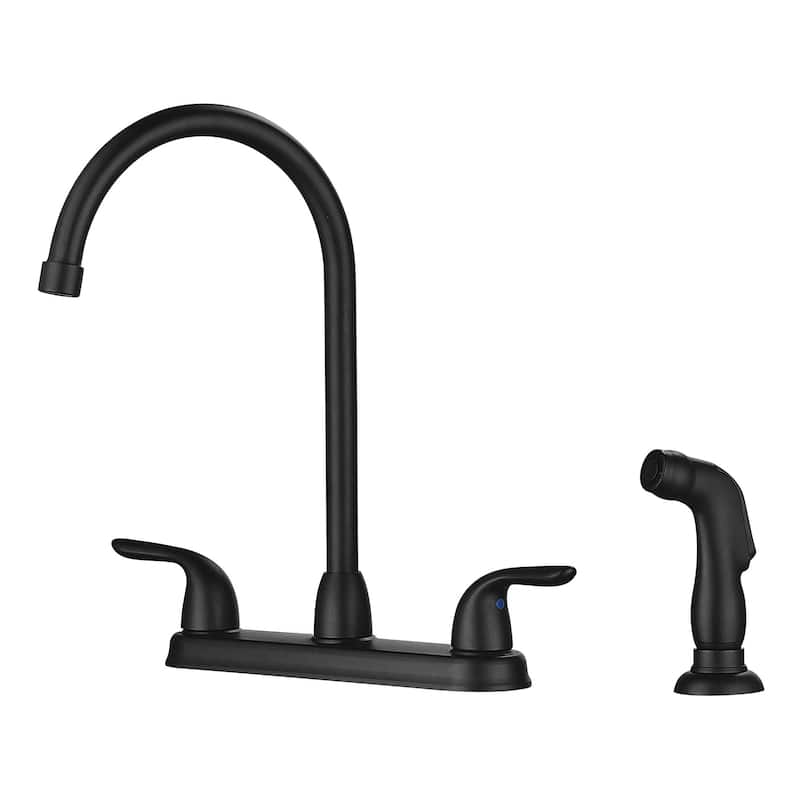 Kitchen Sink Faucet with Side Sprayer High Arch Two Handles Brushed Nickel Kitchen Faucet - Black