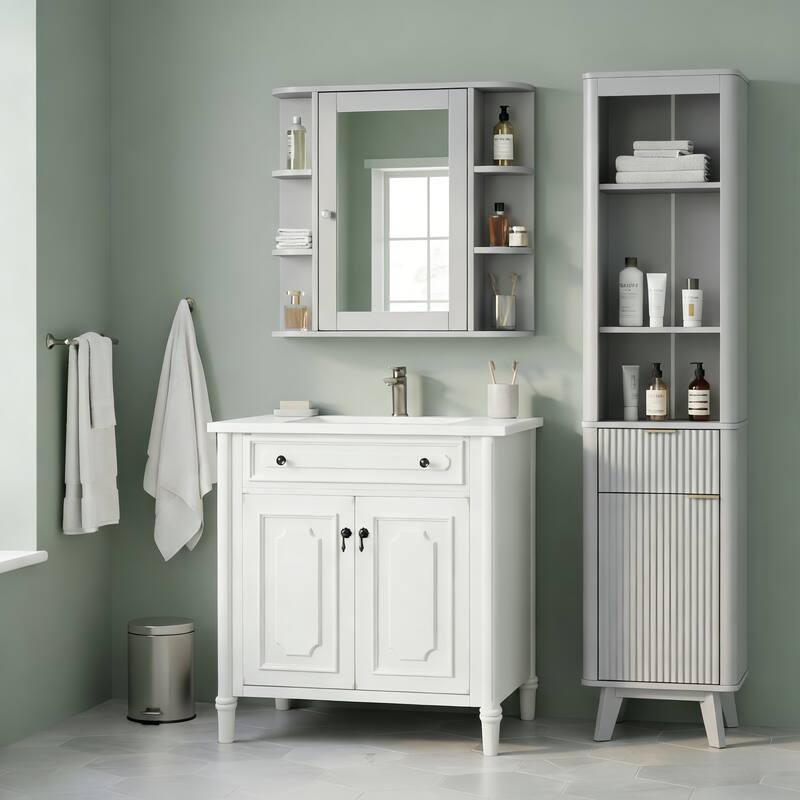 Christopher Knight Home - Modern Wall Mounted Medicine Cabinet with Mirror and Adjustable Shelves