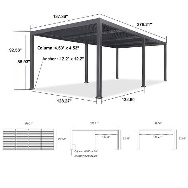 dimension image slide 2 of 36, PURPLE LEAF Outdoor Louvered Pergola with Adjustable Metal Roof for Patio Pergola