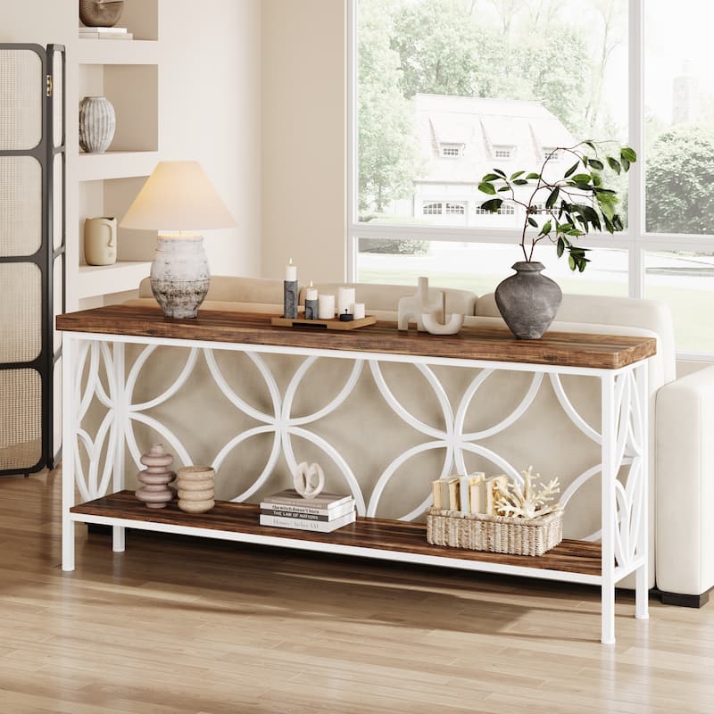 70.9 Inches Industrial Sofa Console Table with Storage Shelf - 70.9" L × 11.8" W × 31.9" H