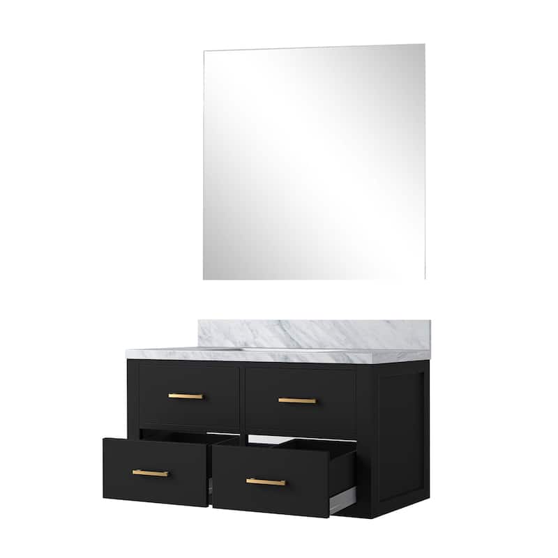 Castor Bath Vanity with Carrara Marble Top, Sink and Mirror