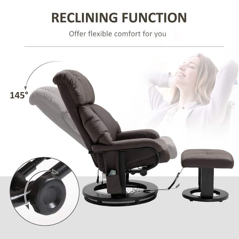 Swivel Leather Recliner Chair with Ottoman and Remote Control