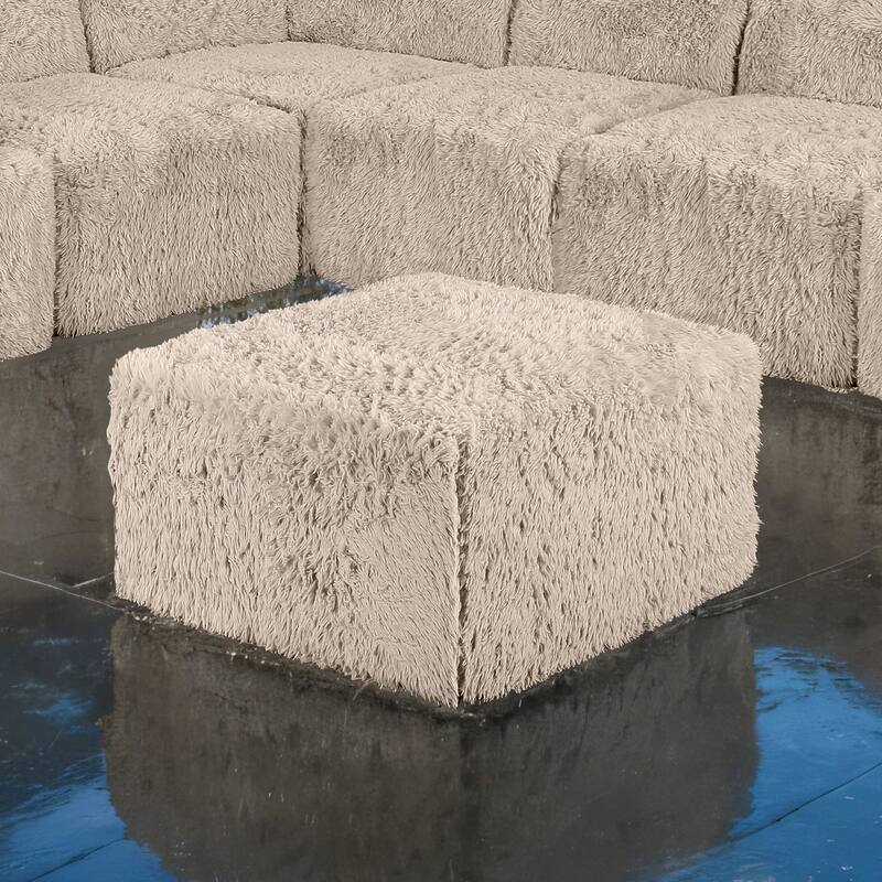 Furniture of America Ylena Modern 7-Piece Faux Fur Foam Modular Compressed Sectional Sofa with Ottoman