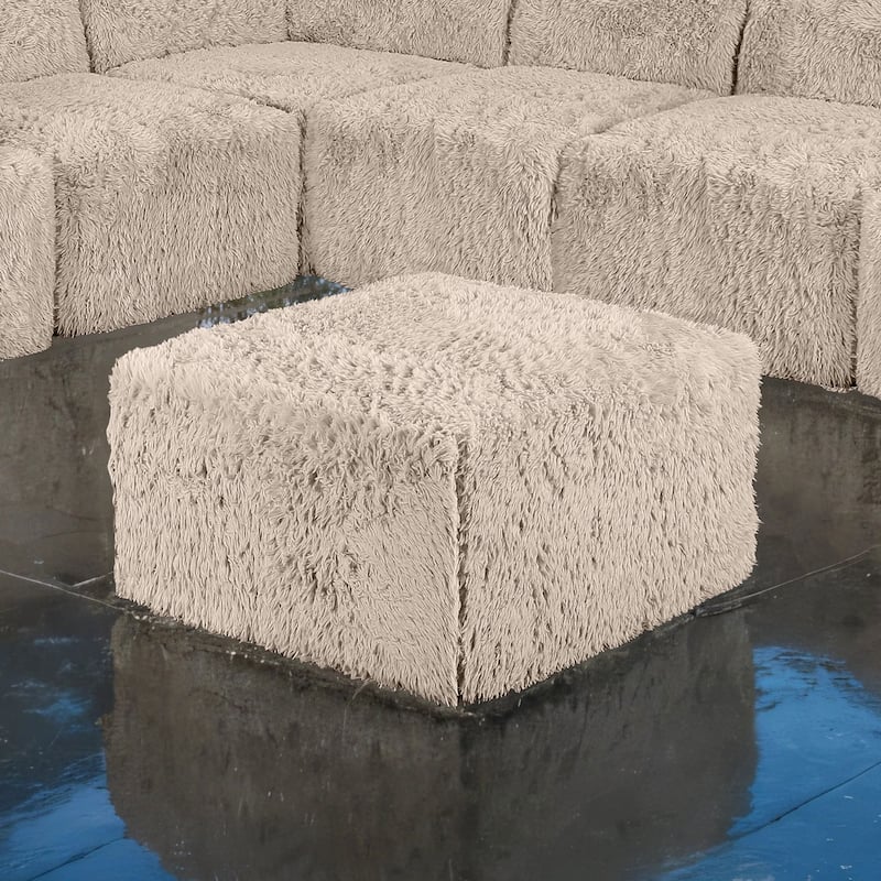 Furniture of America Ylena Modern Faux Fur Foam Modular Compressed Sofa Chair - Ottoman - Taupe