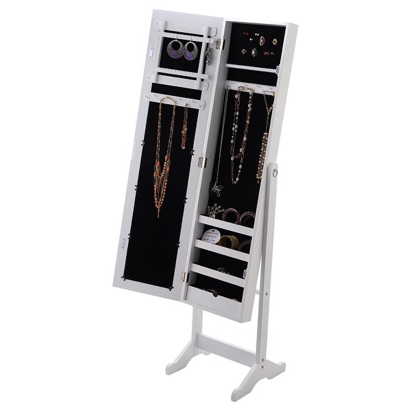 Costway Mirrored Jewelry Cabinet Armoire Mirror Organizer Storage Box Ring w/ Stand