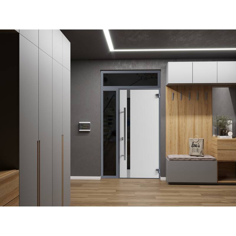 Front Exterior Prehung Steel Door Ronex 1011 Grey Stainless Inserts Entry Metal Painted W36xH80 Left hand Inswing