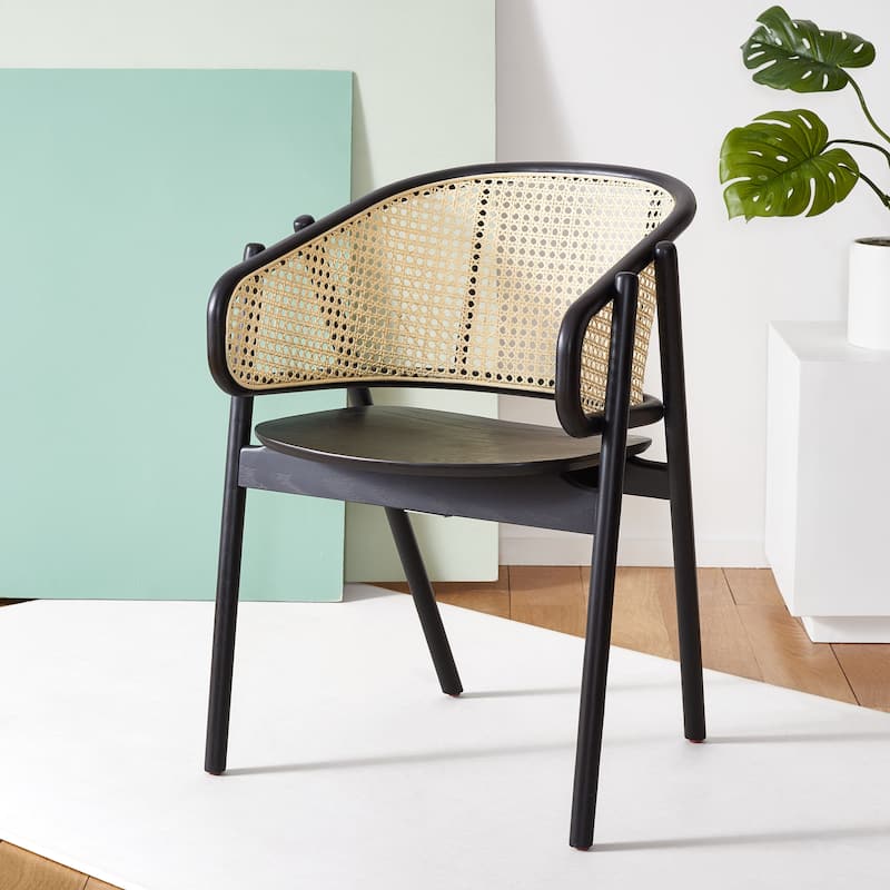 SAFAVIEH Couture Naama Rattan Back Dining Chair - 21 In W x 24 In D x 31 In H - 21Wx24Dx31H - Black/Natural